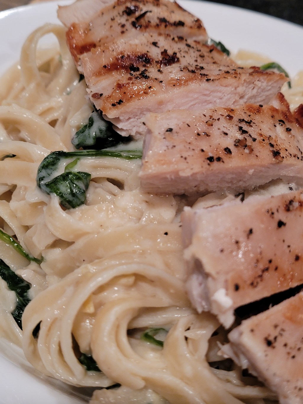 Creamy Spinach-Artichoke Fettuccine and Grilled&nbsp;Chicken