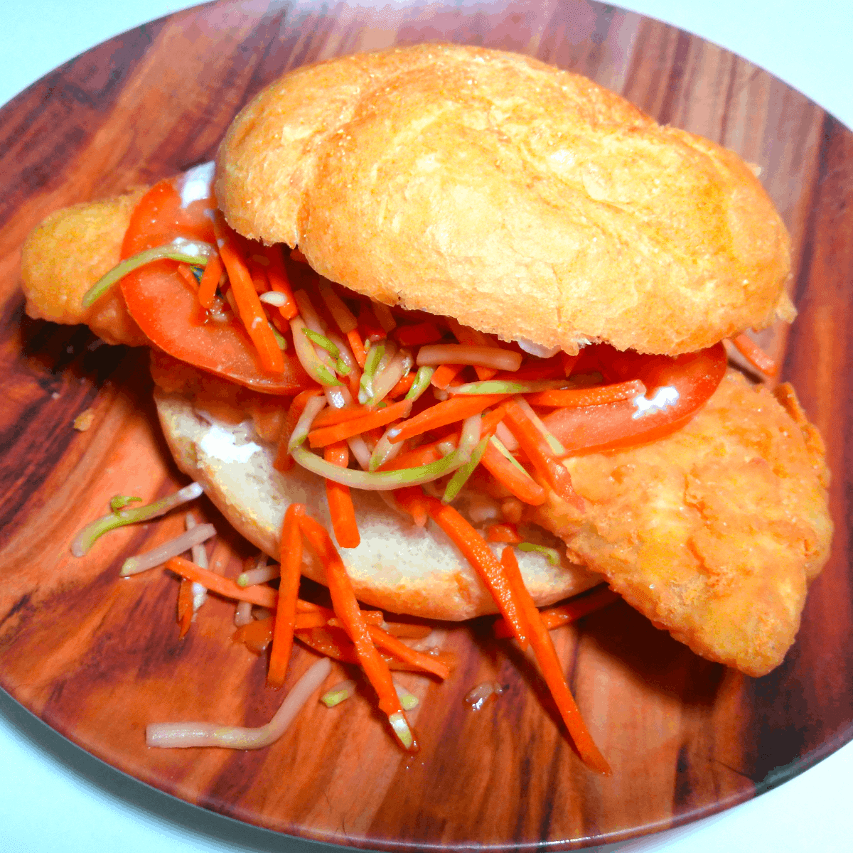 Fried Cod Sandwich with Pickled Broccoli & Carrot&nbsp;Slaw