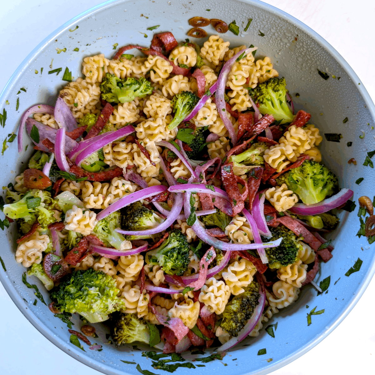 Aglio e Olio Broccoli and Crispy Salami Pasta&nbsp;Salad
